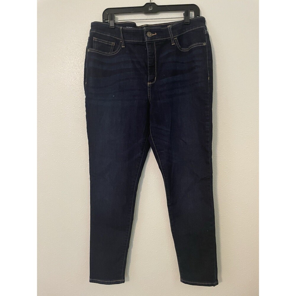 St Johns Bay Skinny Leg Ankle Jeans Women 16 Blue Stretch Dark Denim 37" X 29.5"